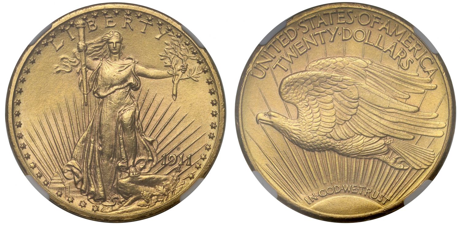 USA, 1911-D gold $20 St Gaudens MS63
