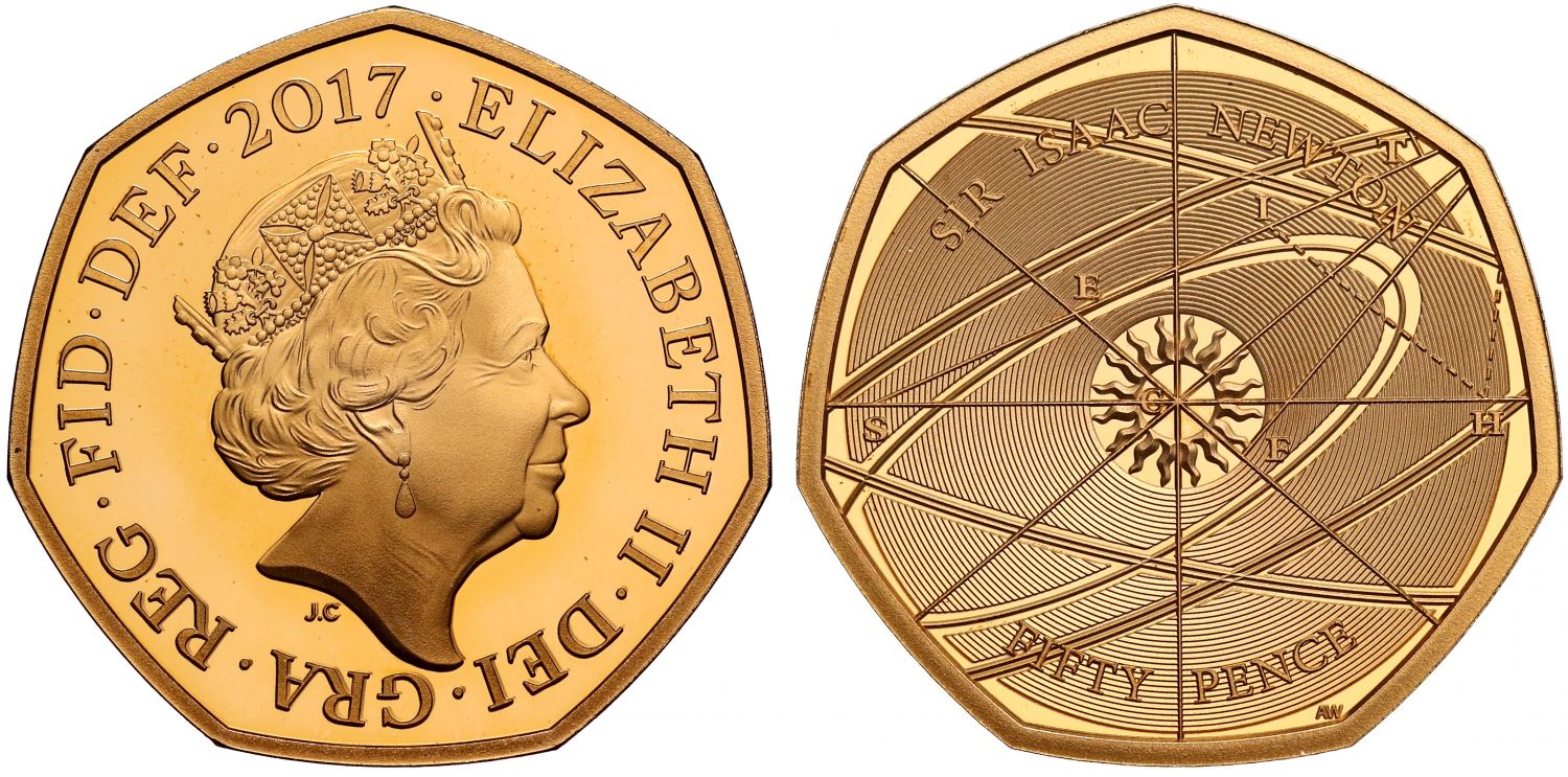 Elizabeth II 2017 gold proof Fifty Pence Isaac Newton