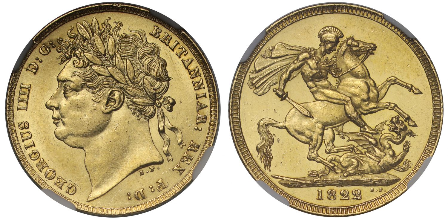 George IV 1822 Sovereign first laureate head MS61