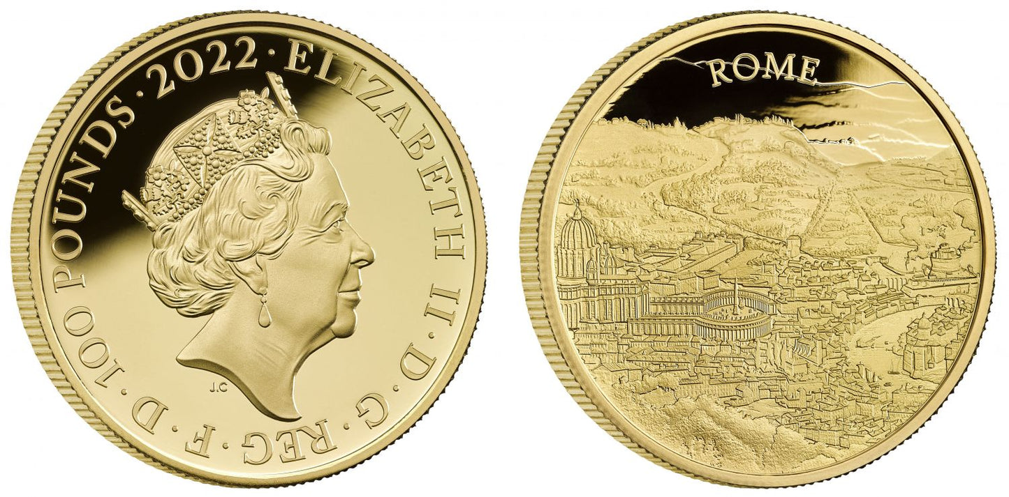 *Elizabeth II 2022 gold PF70 FDI 1oz City Views Rome