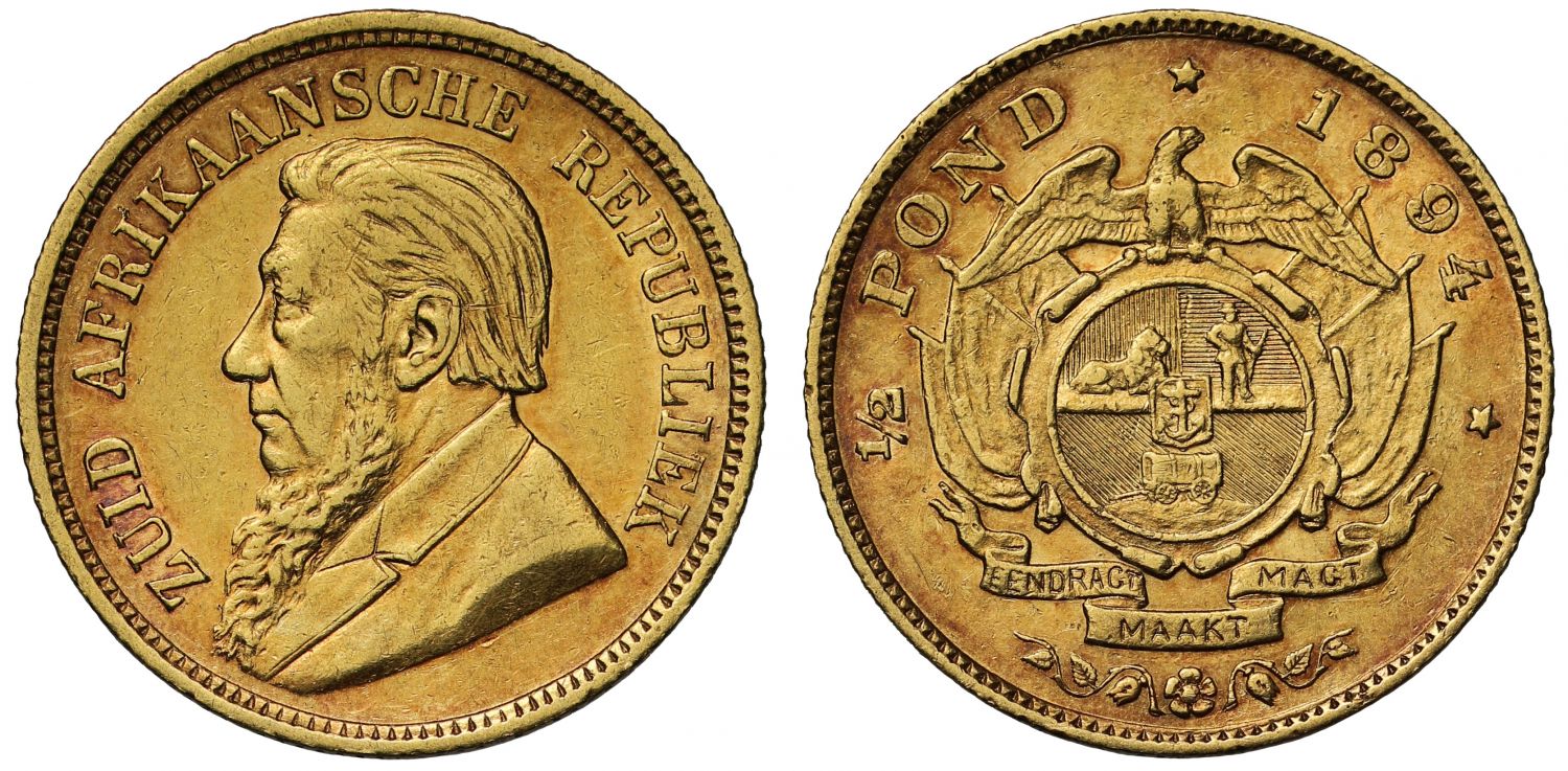 South Africa, 1894 gold Half-Pond, Paul Kruger
