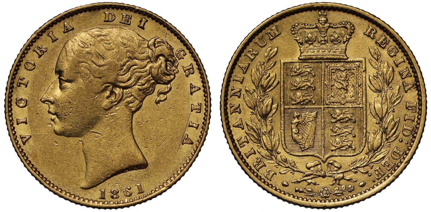 Victoria 1861 Sovereign, doubled C in obverse legend