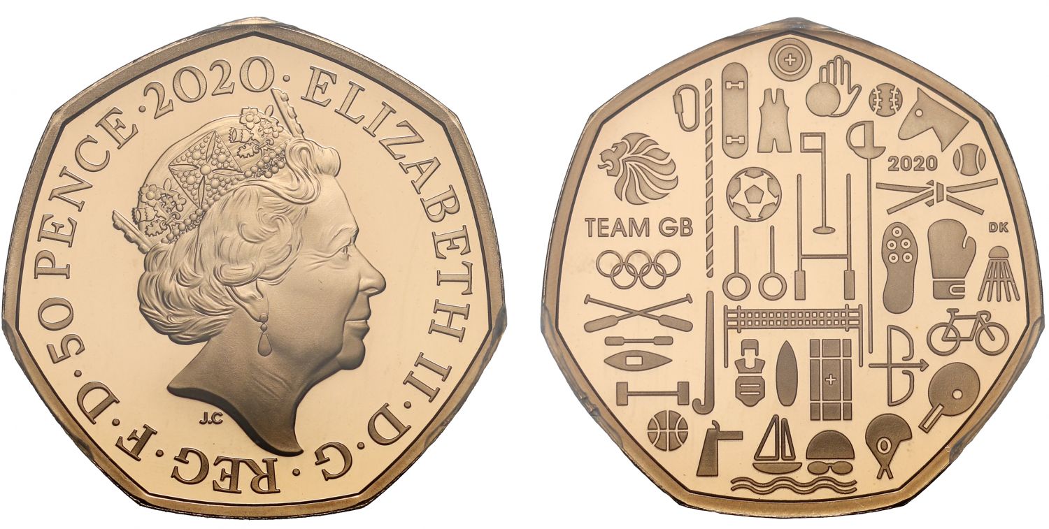 Elizabeth II 2020 gold PR70 DCAM 50p Tokyo Olympic coin, Extremely Rare