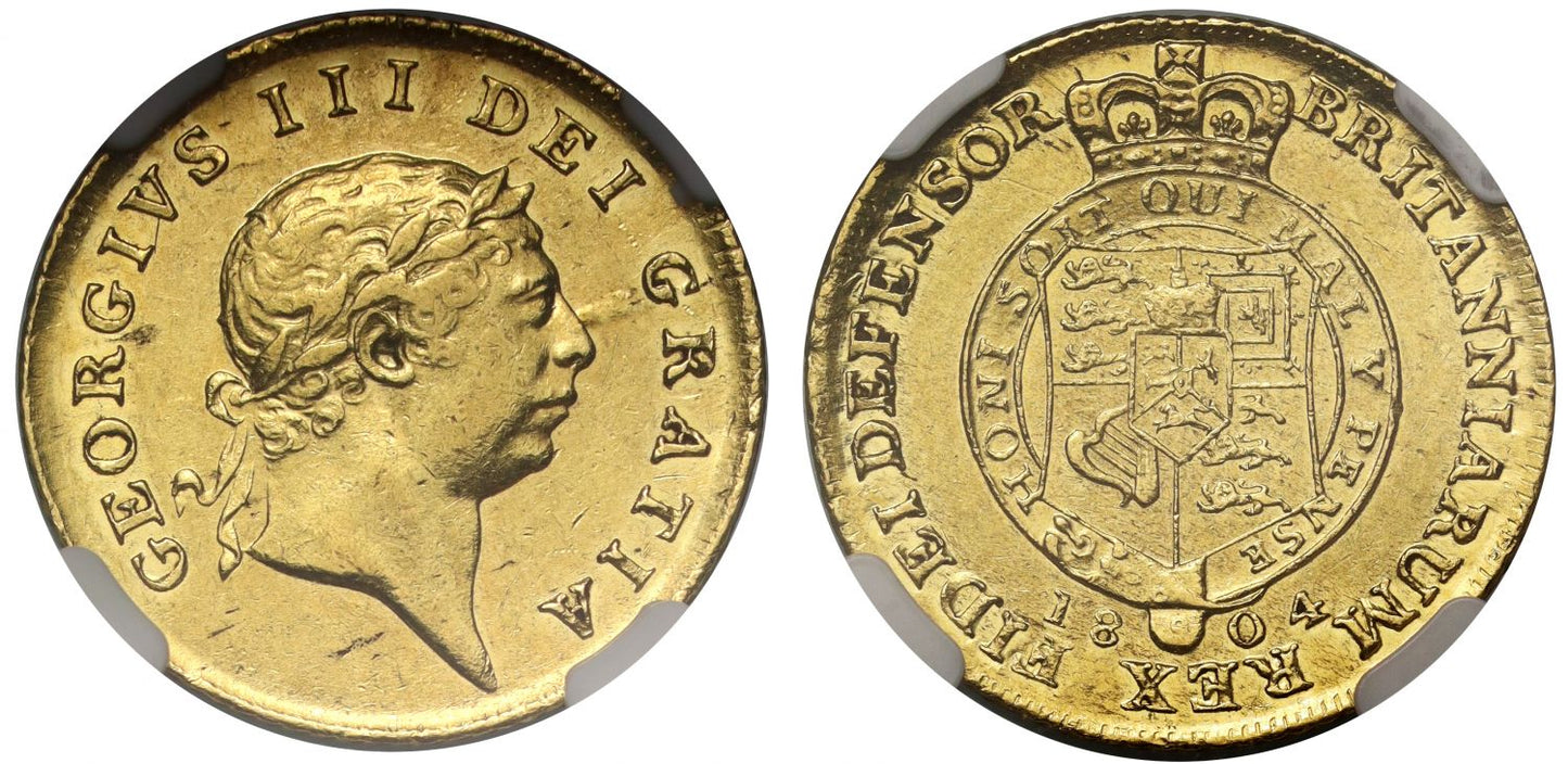 George III 1804 Half-Guinea, Iverson dies 4/D, AU55, ex Iverson duplications