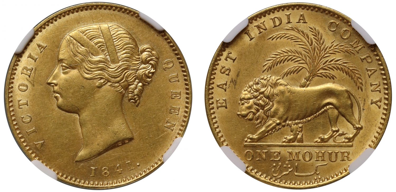 India, Victoria, gold Mohur, 1841 C, MS 61.