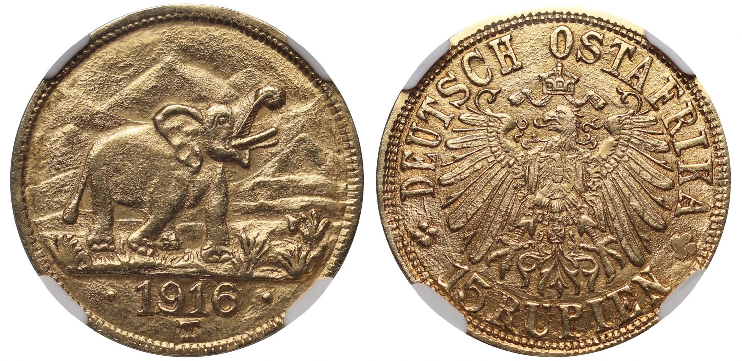 German East Africa, 15-Rupien, 1916-T, MS62.