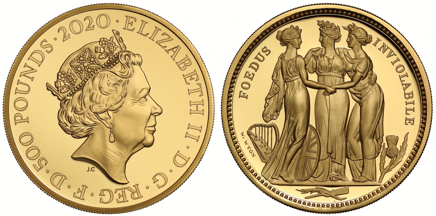 QEII 2020 gold proof 5oz Three Graces PF70 UCAM