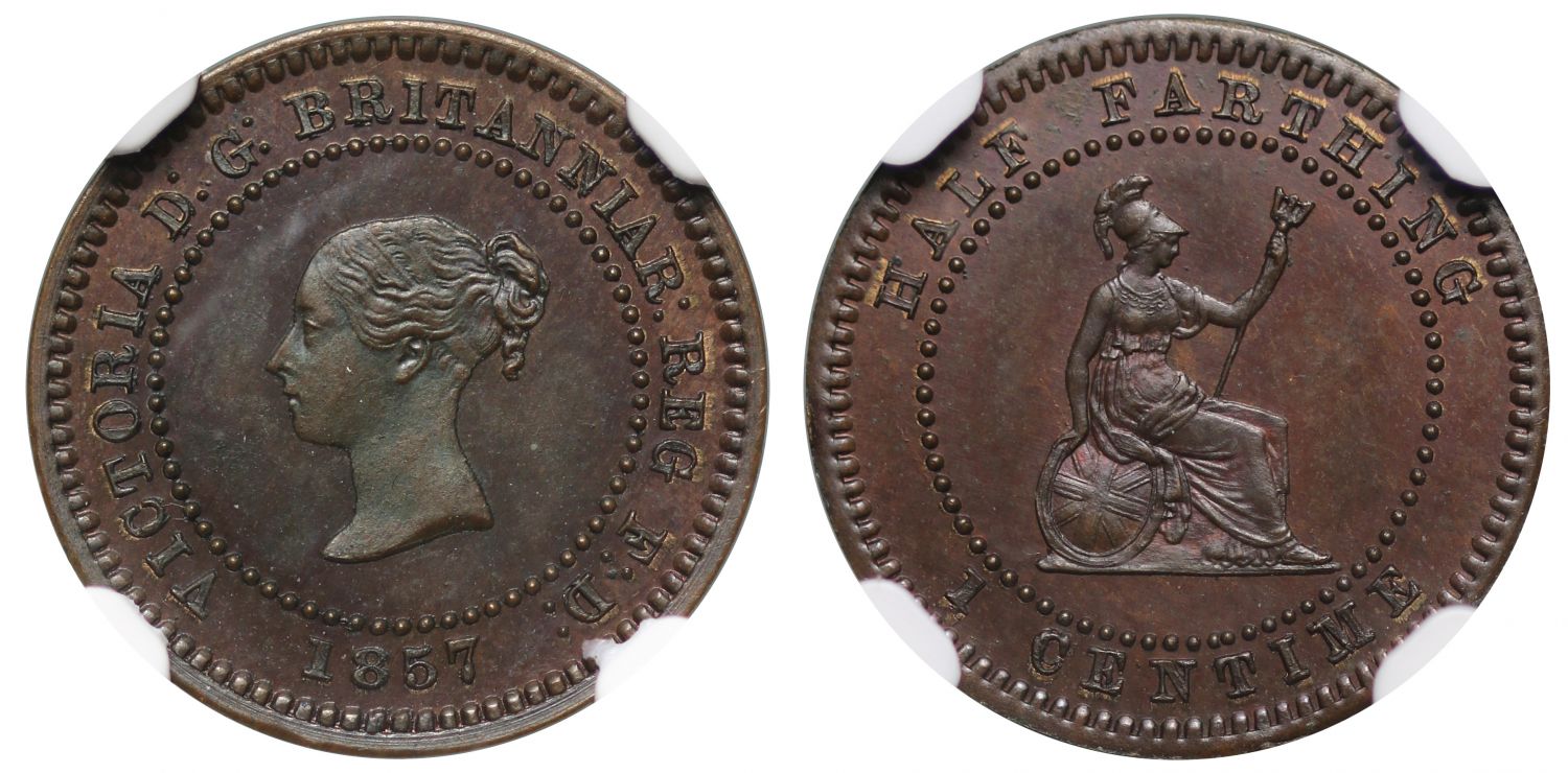 Victoria 1857 Pattern Half-Farthing or Centime PF65 BN