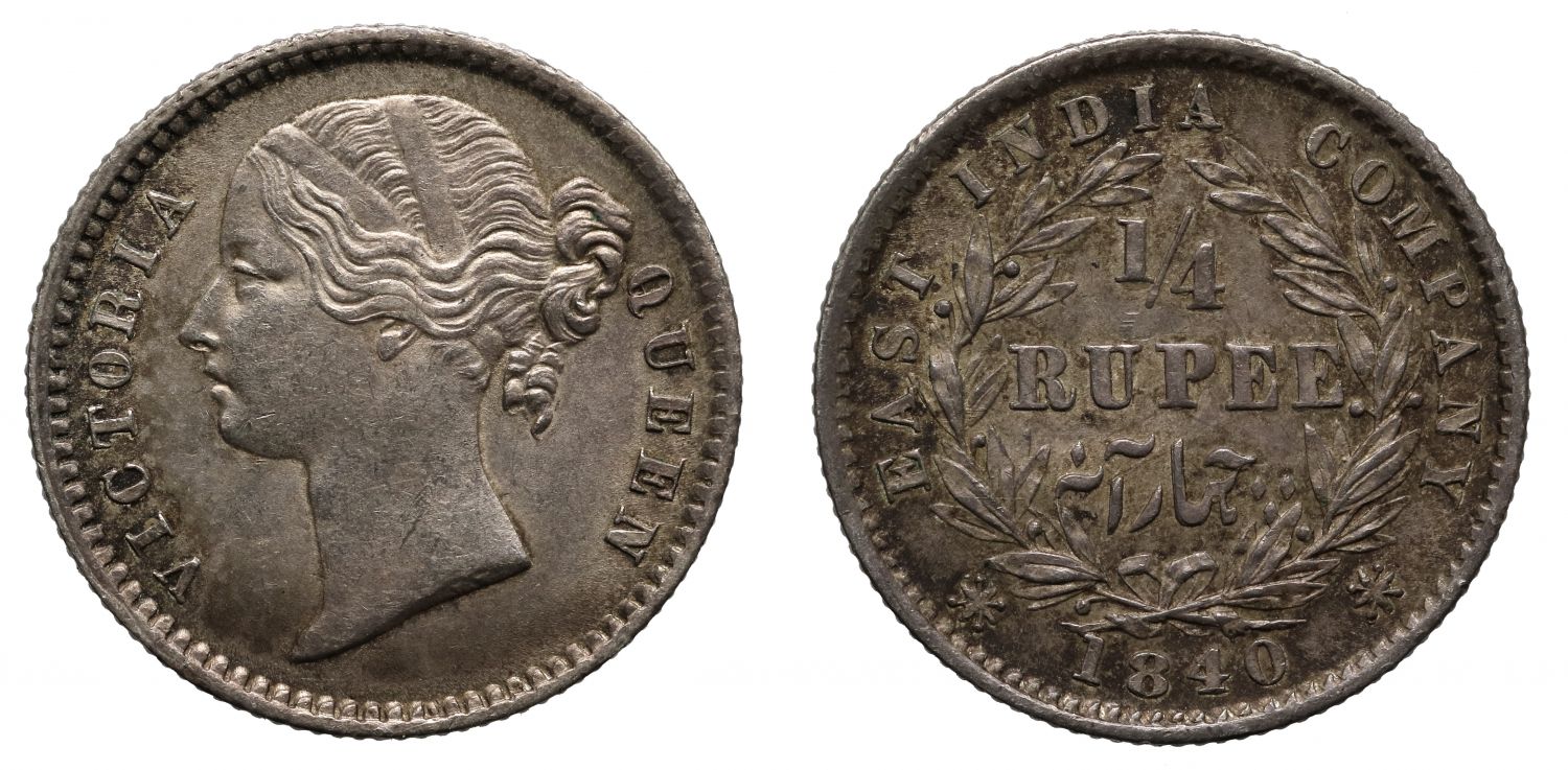 British India, EIC, Victoria, ¼-Rupee, 1840 [B or C]