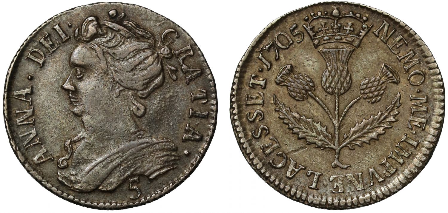Scotland, Anne 1705 Five-Shillings, ex Dundee