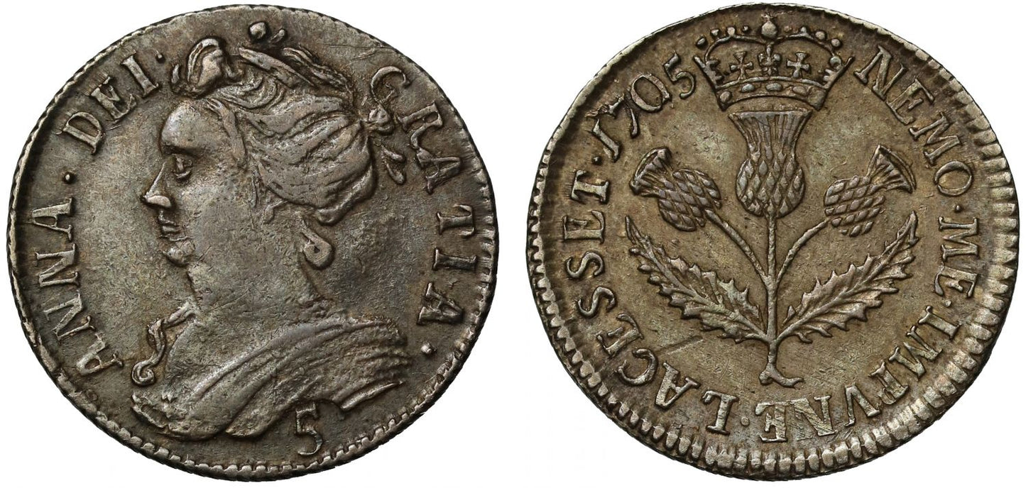 Scotland, Anne 1705 Five-Shillings, ex Dundee Collection