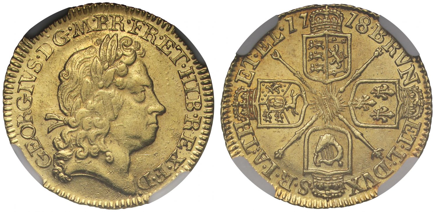 George I 1718 Half-Guinea MS63, joint finest graded at NGC and PCGS