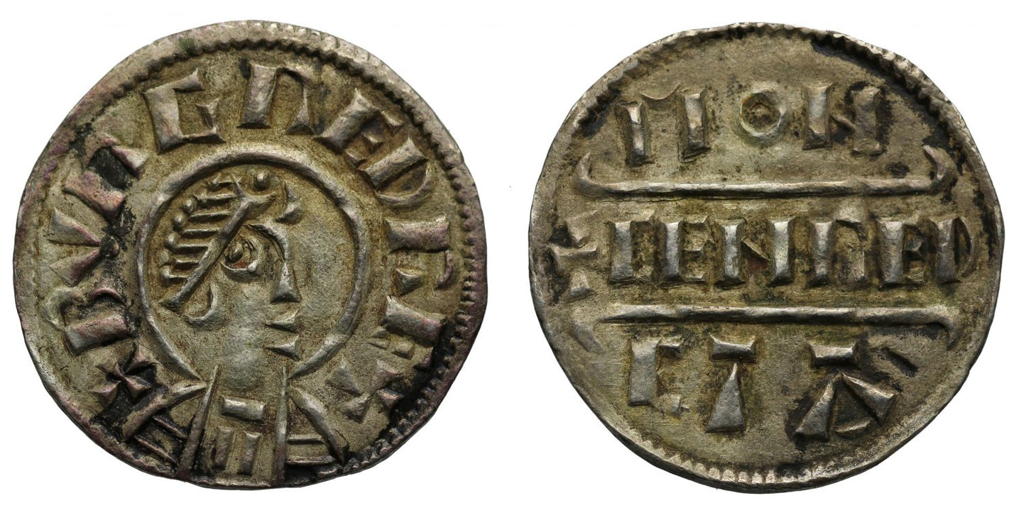 Burgred, King of Mercia, Penny, phase III, Cenred, reverse D, Mackay H11