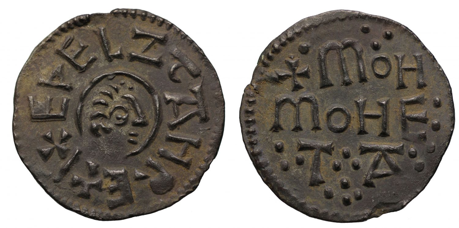Aethelstan I, King of East Anglia, portrait Penny, Moneyer Monna