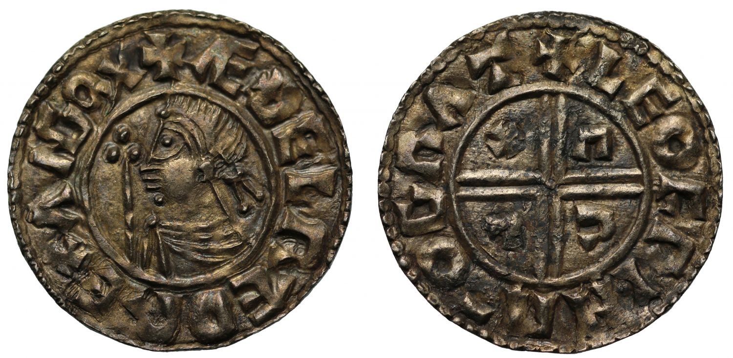 Aethelred II Penny, Intermediate CRVX type, long ties to head, Cambridge, Leofwine, ex Millenium Hoard and English Doctor