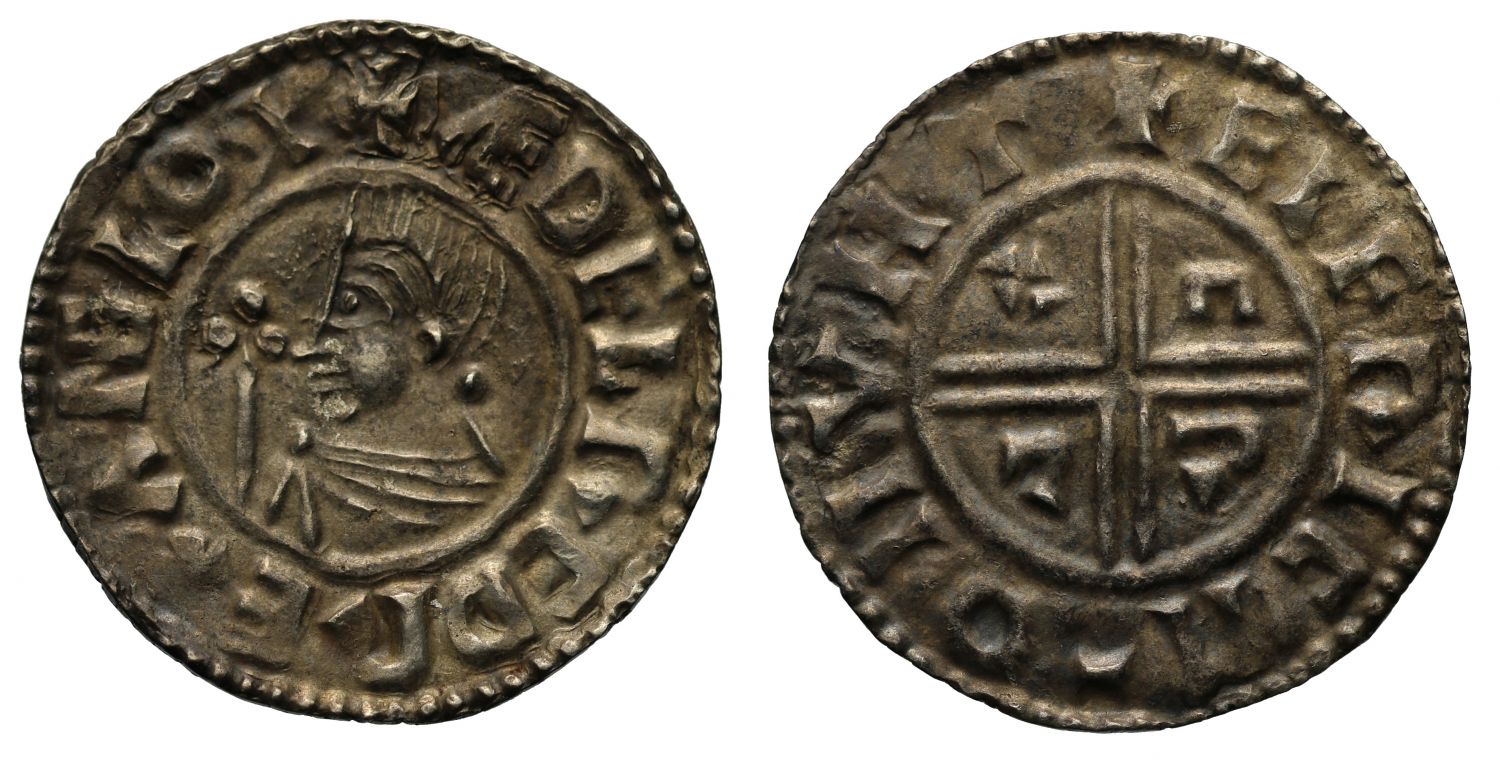 Aethelred II, Penny, small CRVX type, Huntingdon Mint, moneyer Aelfric