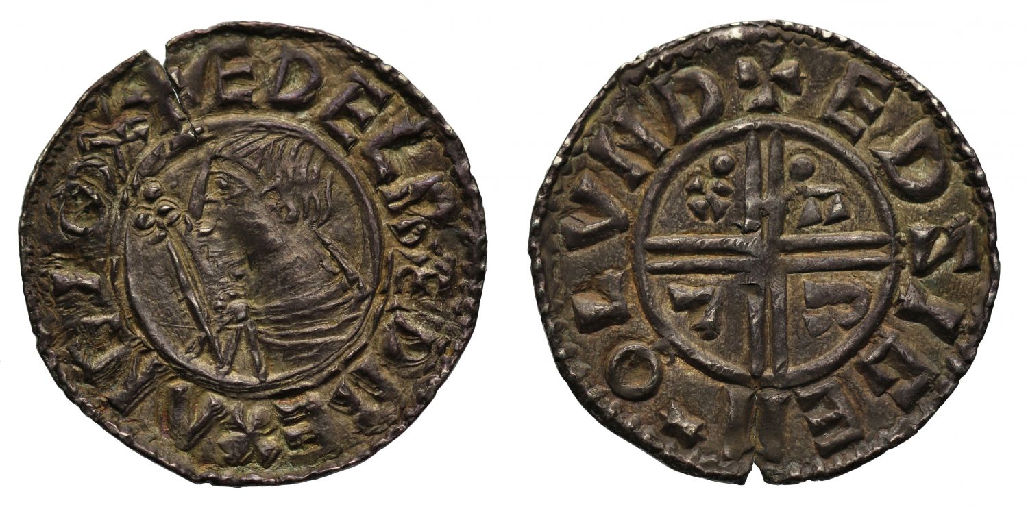 Aethelred II Penny, small CRVX type, London, Eadsige, extra pellets on reverse