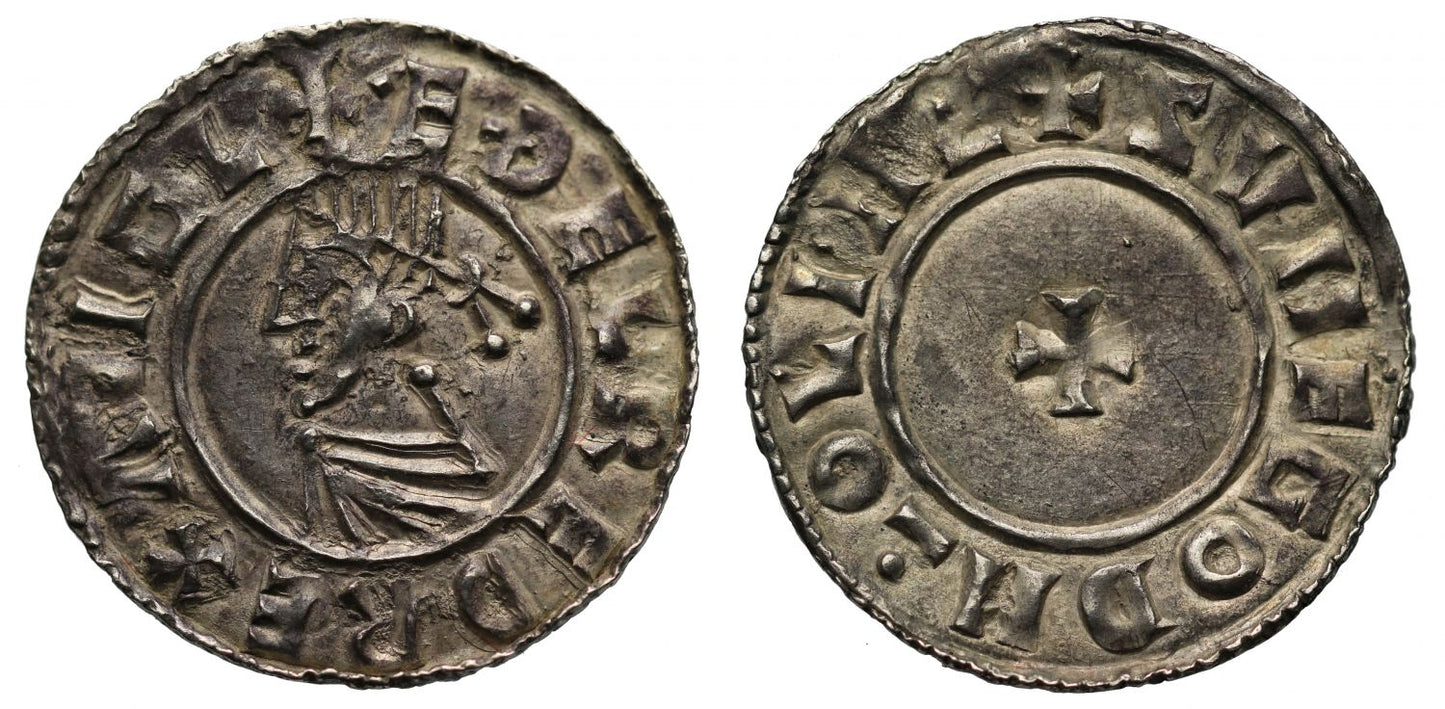Aethelred II, Penny, last small cross type, Lincoln Mint, moneyer Sunegod
