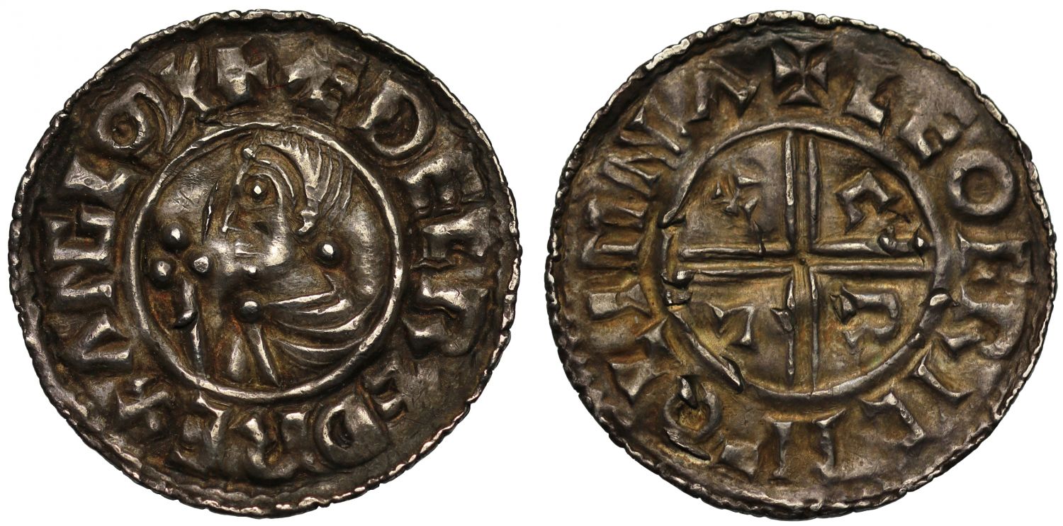 Aethelred II, Penny, CRVX type, Lympne Mint, Moneyer Leofric
