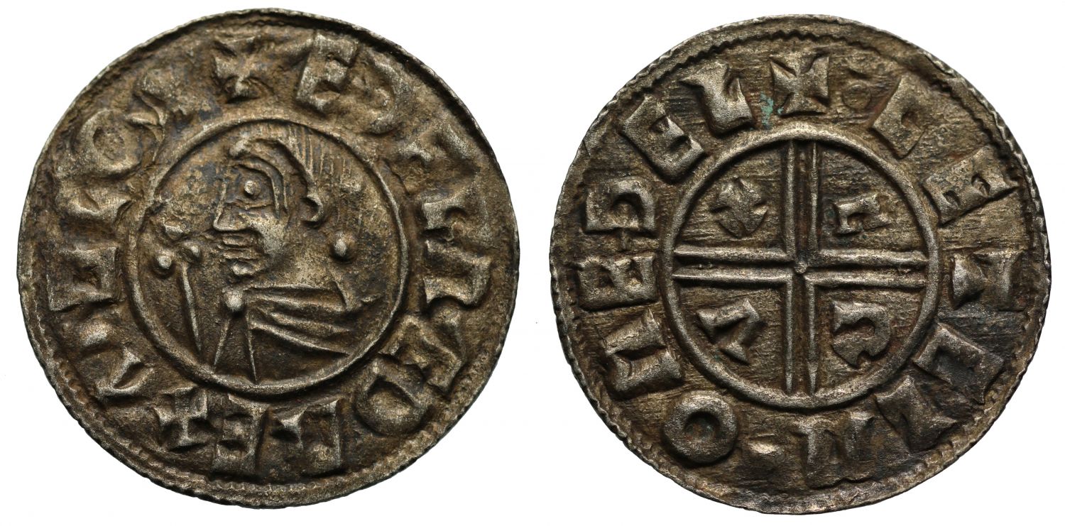 Aethelred II Penny, small CRVX type, Melton Mowbray Mint, moneyer Cetel