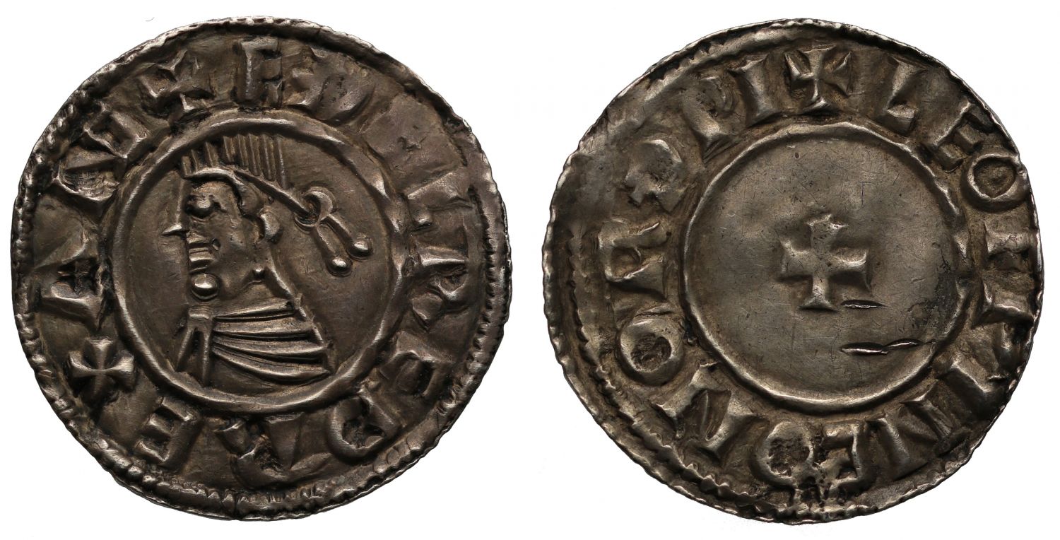 Aethelred II, Penny, last small cross type, Norwich Mint, moneyer Leofwine