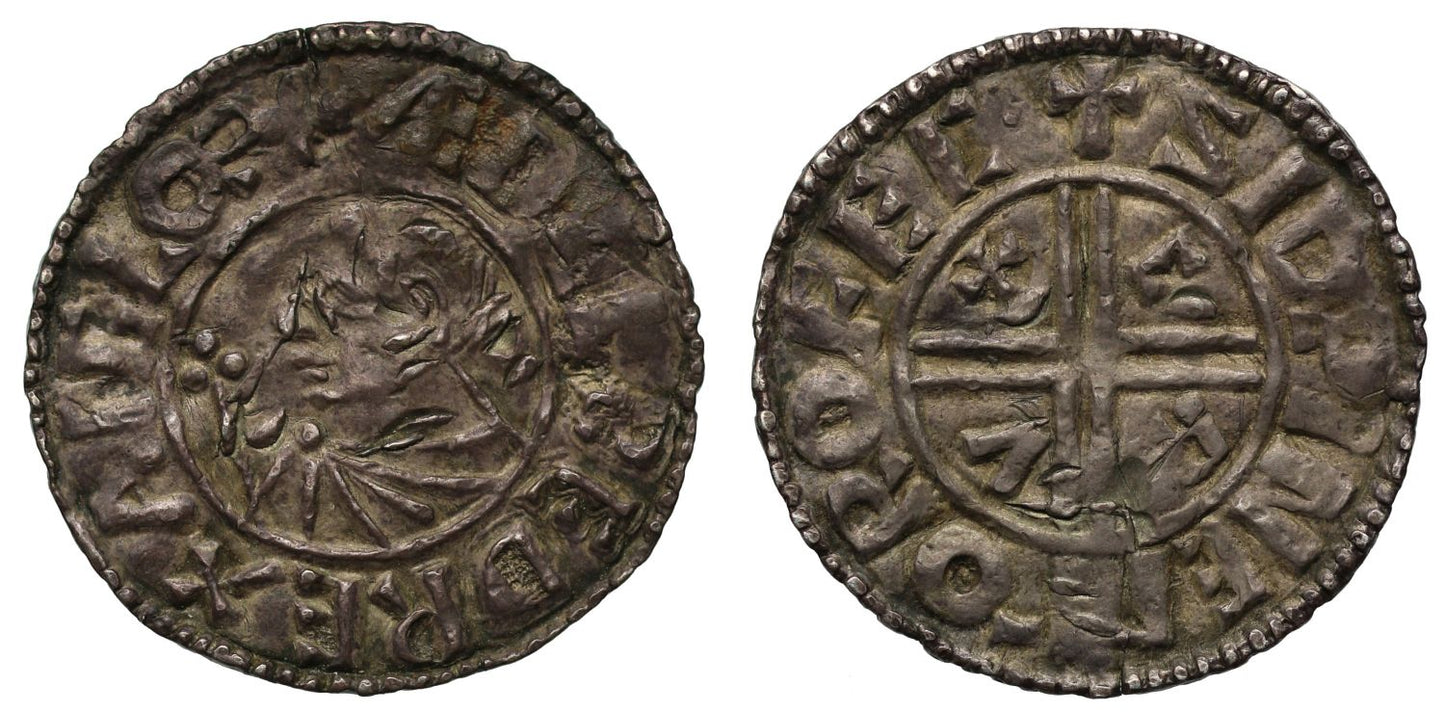 Aethelred II Penny, small CRVX type, Rochester Mint, moneyer Sidewine