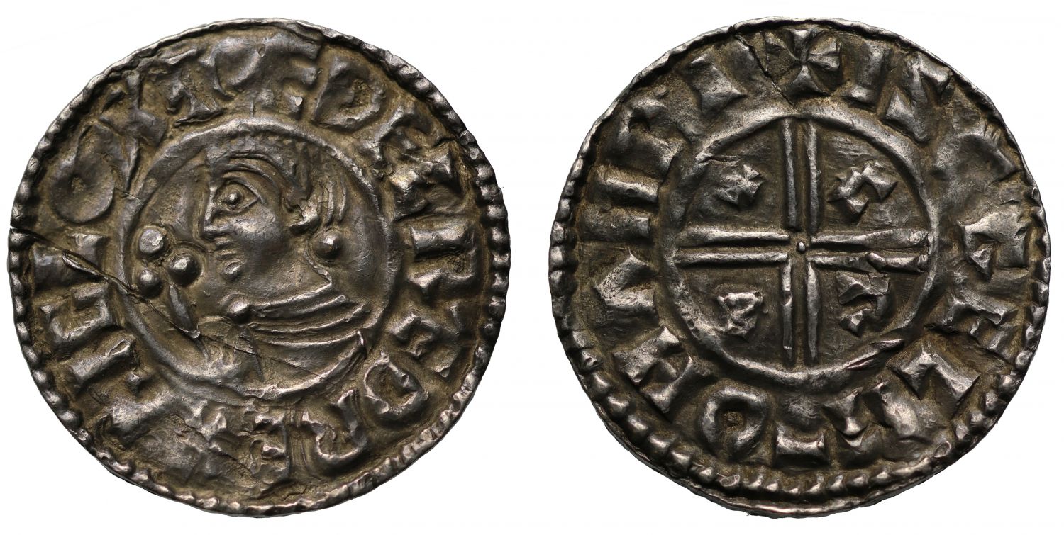 Aethelred II, Penny, large CRVX type, Southampton Mint, moneyer Isegel