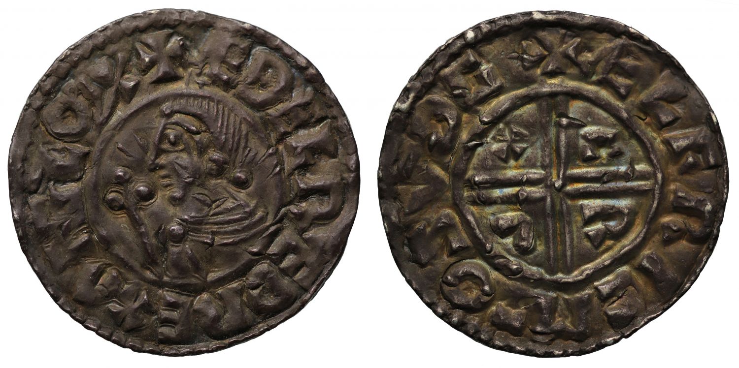 Aethelred II Penny, small CRVX type, Southwark Mint, moneyer Aelfric