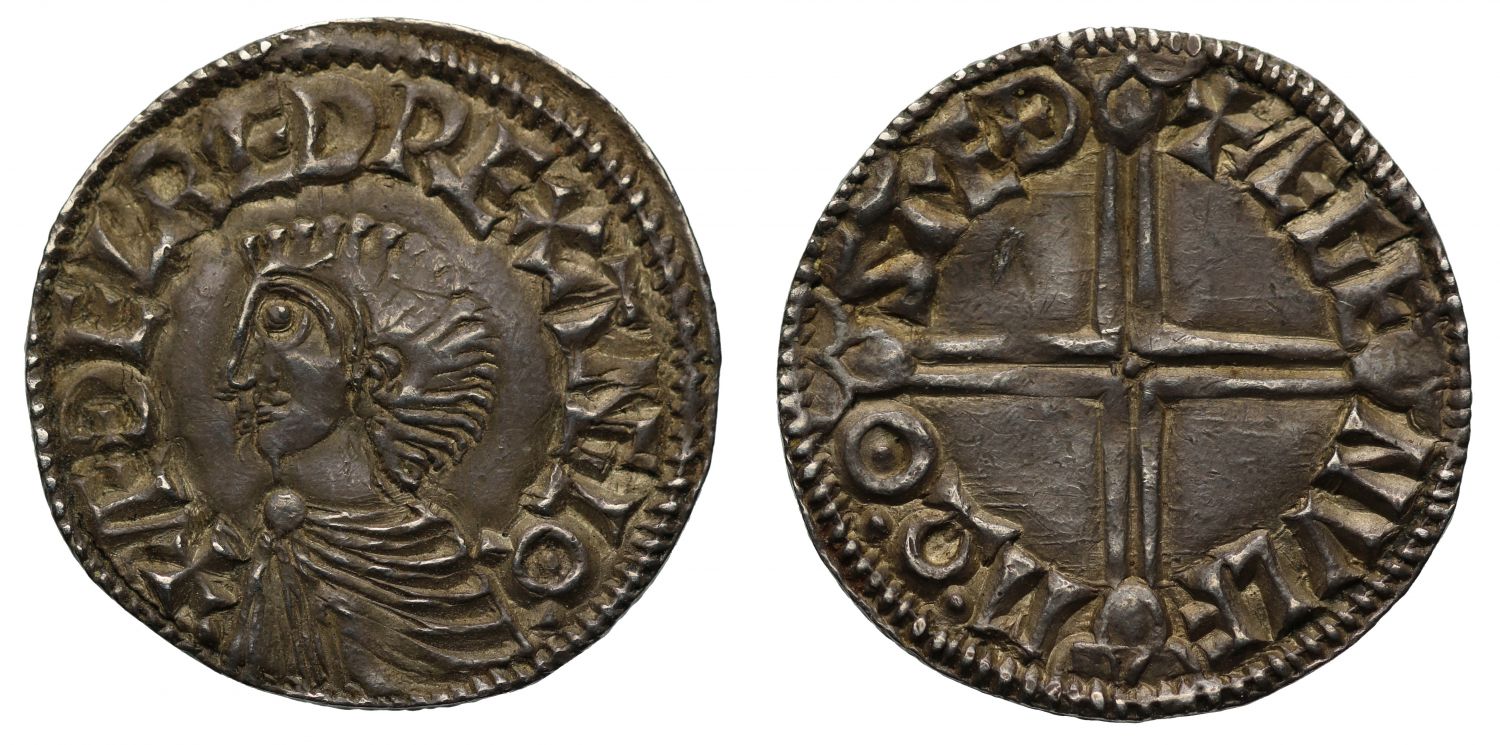 Aethelred II Penny, long cross type, Stafford Mint, moneyer Aegenwulf