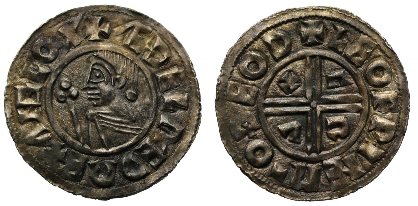 Aethelred II Penny, small CRVX type, Thetford Mint, moneyer Leofwine