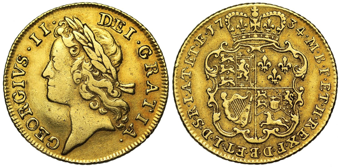 George II 1734 Guinea, second young head, scarce date