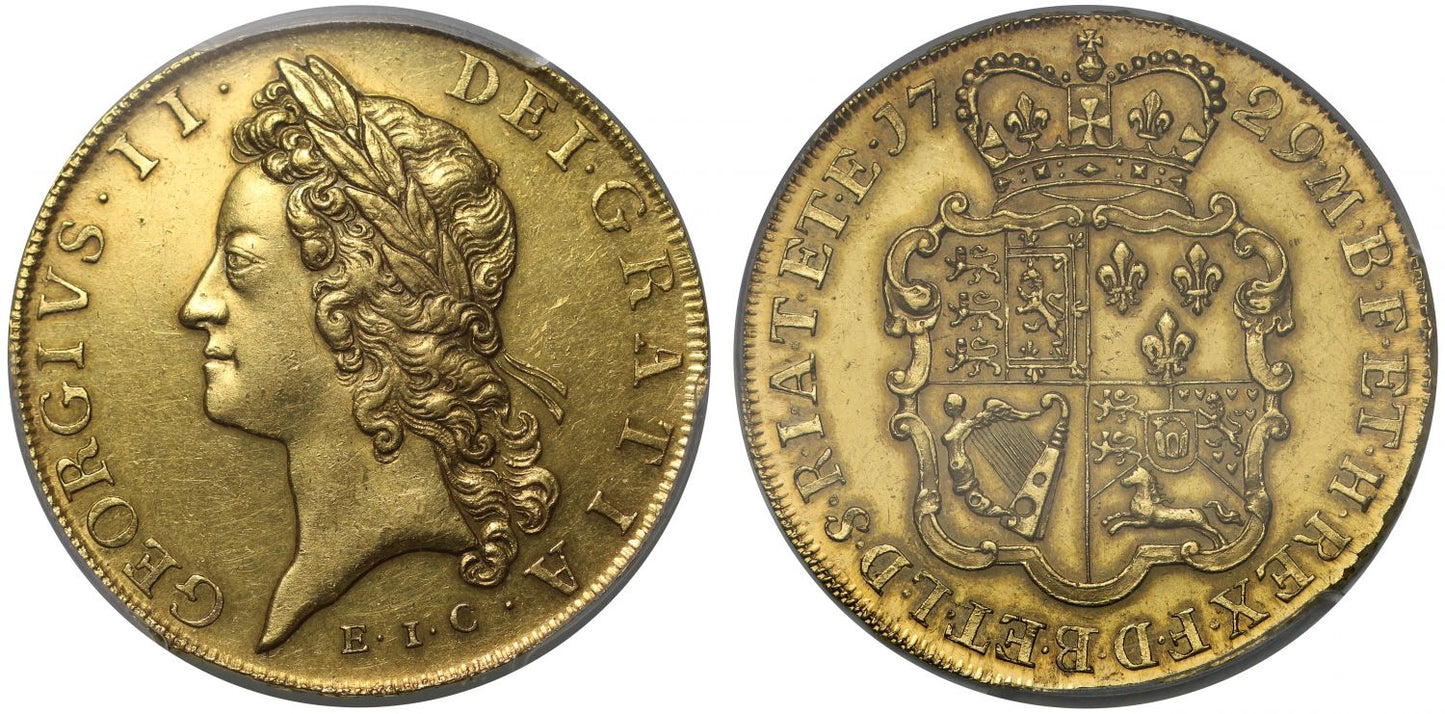 George II 1729 EIC Five-Guinea AU58