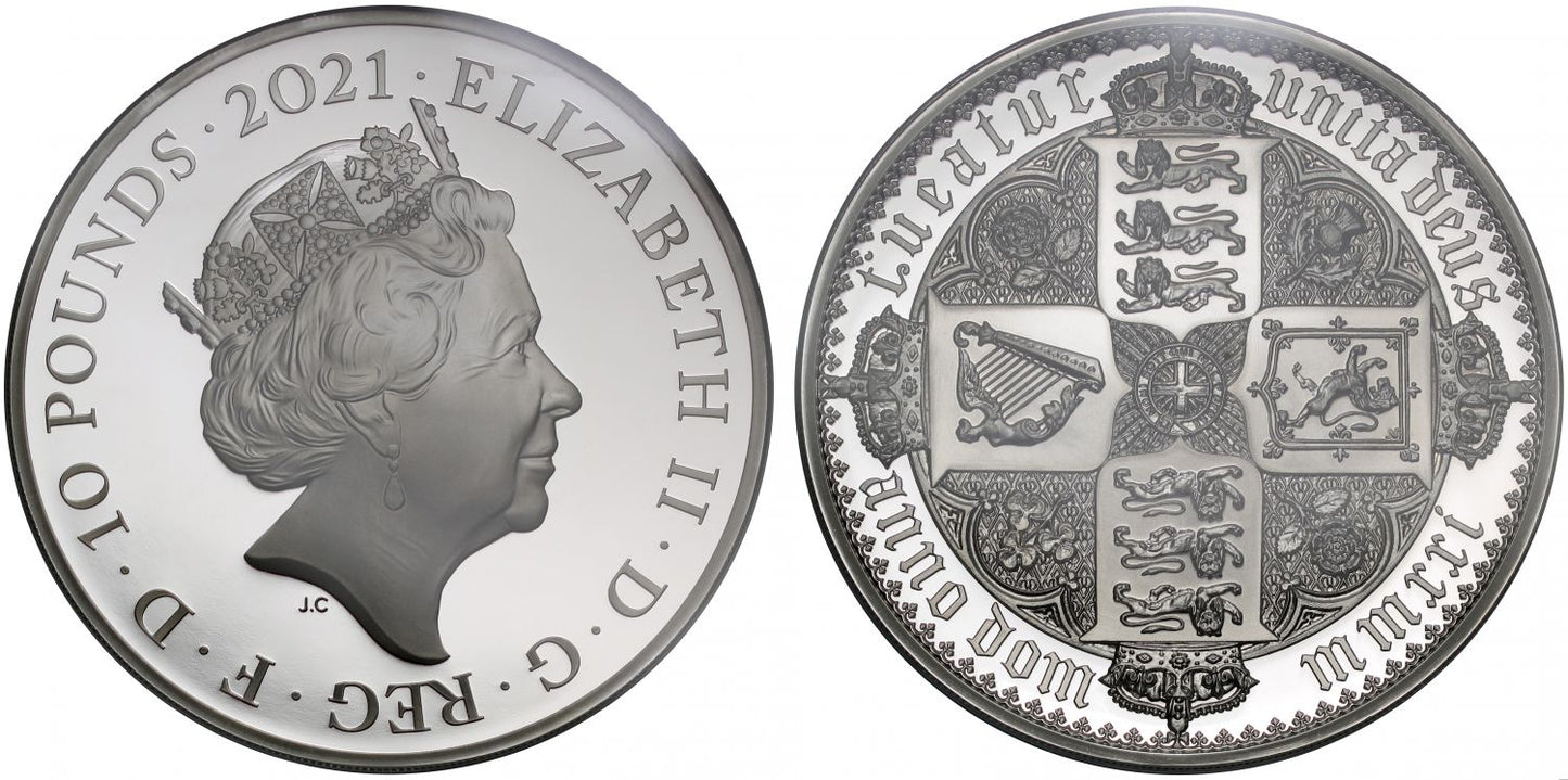 QEII 2021 PF70 FR silver 5oz Gothic Crown QA