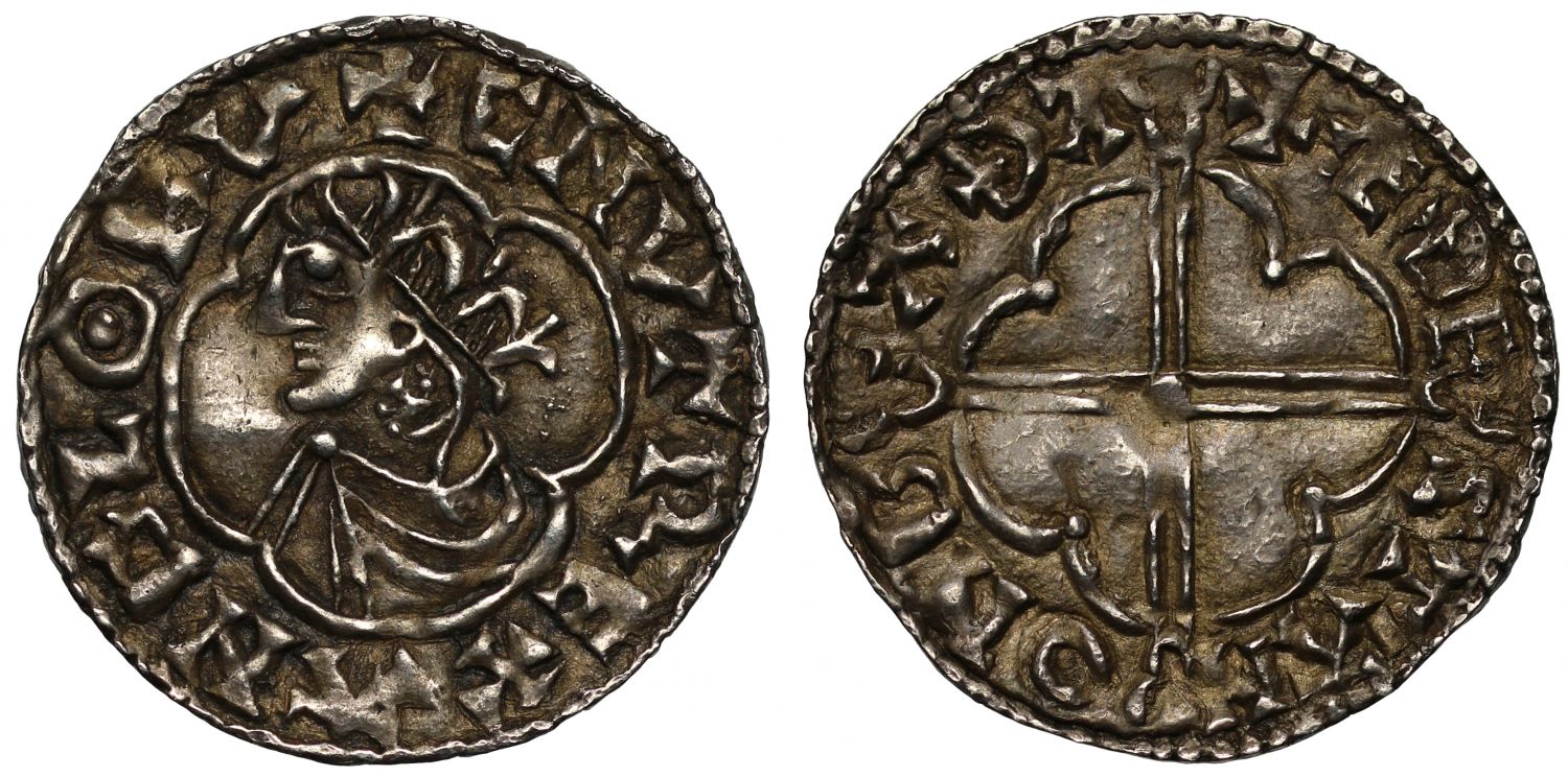 Canute Penny, Quatrefoil type, Bath Mint, Aethelstan, with brooch below ear