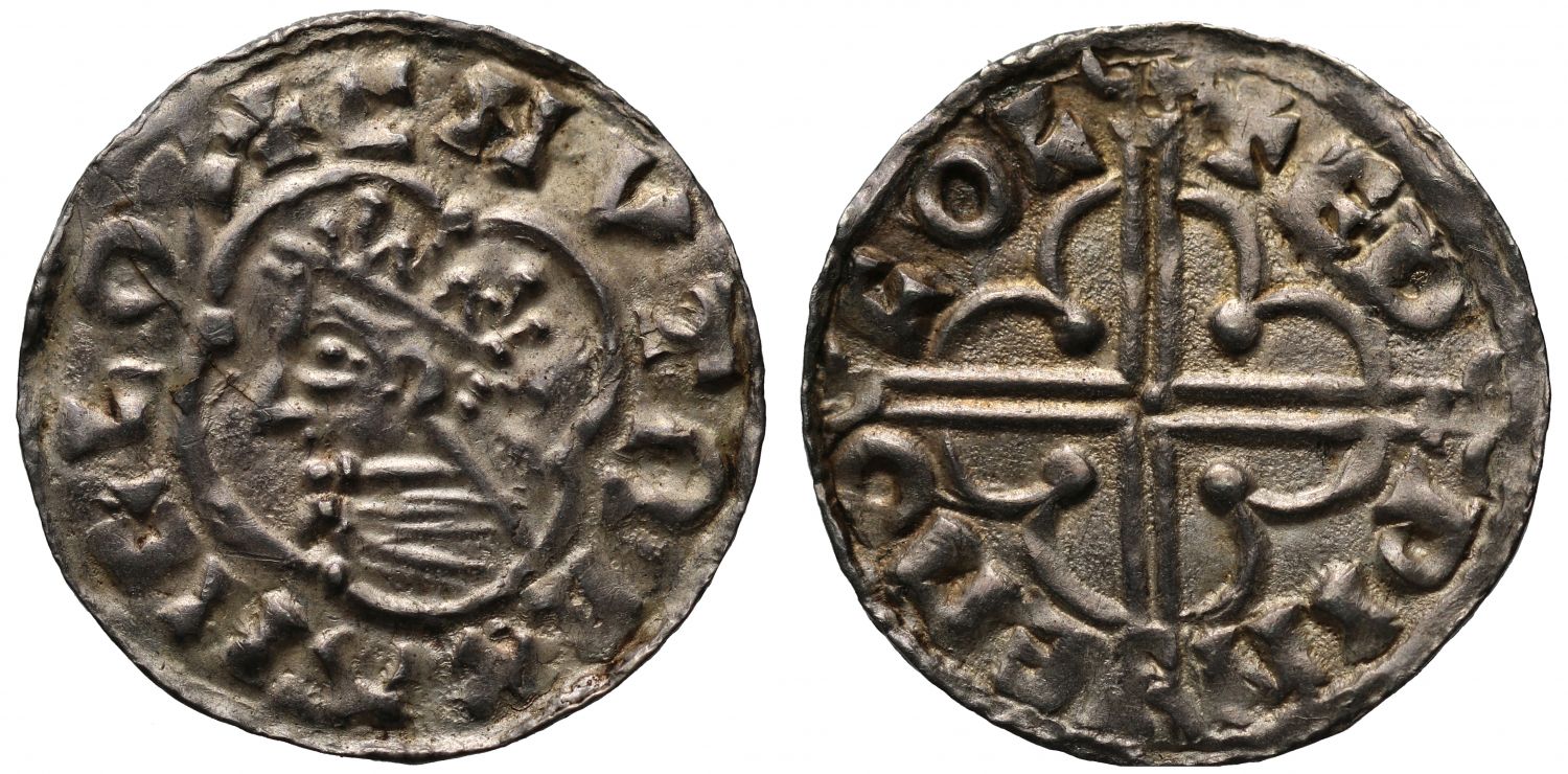 Canute Penny, Quatrefoil type, Colchester Mint, Moneyer Edwine