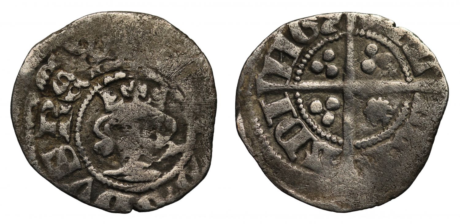 Edward III Halfpenny, Reading Mint, scallop shell in one quarter