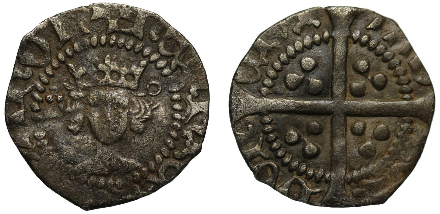 Henry V Halfpenny, type F, London Mint, trefoil and broken annulet by crown