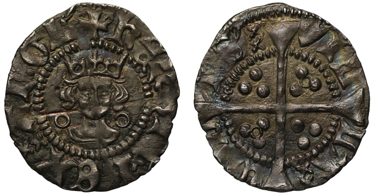 Henry VI Halfpenny, Annulet issue, Calais Mint, annulets by neck