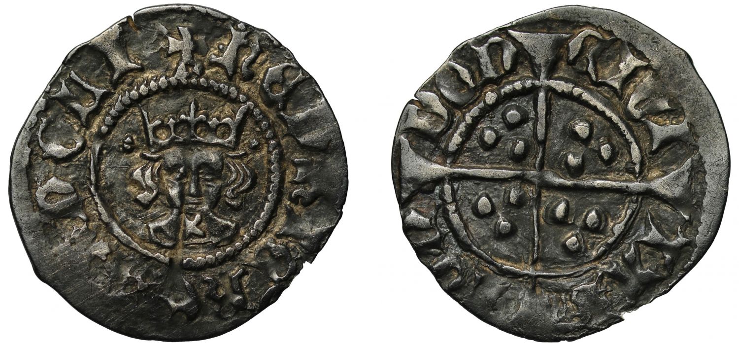 Henry VI, Halfenny, Cross-Pellet issue, London Mint, pellets by crown, saltire neck