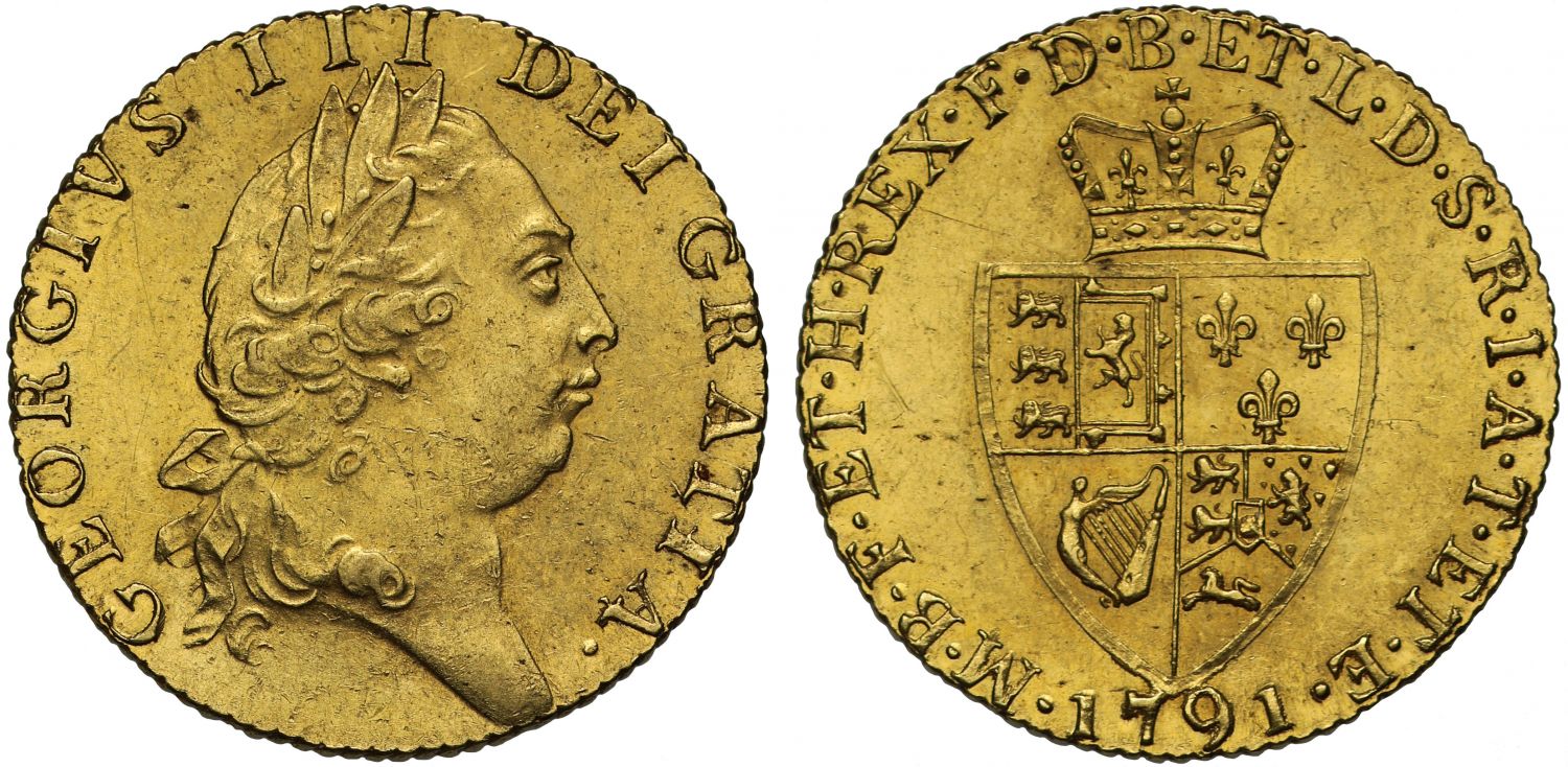 George III 1791 Guinea, fifth head, spade shield reverse MS61