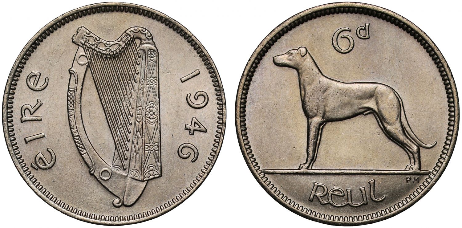 Ireland Republic, 1946 Sixpence, Irish Wolfhound MS64