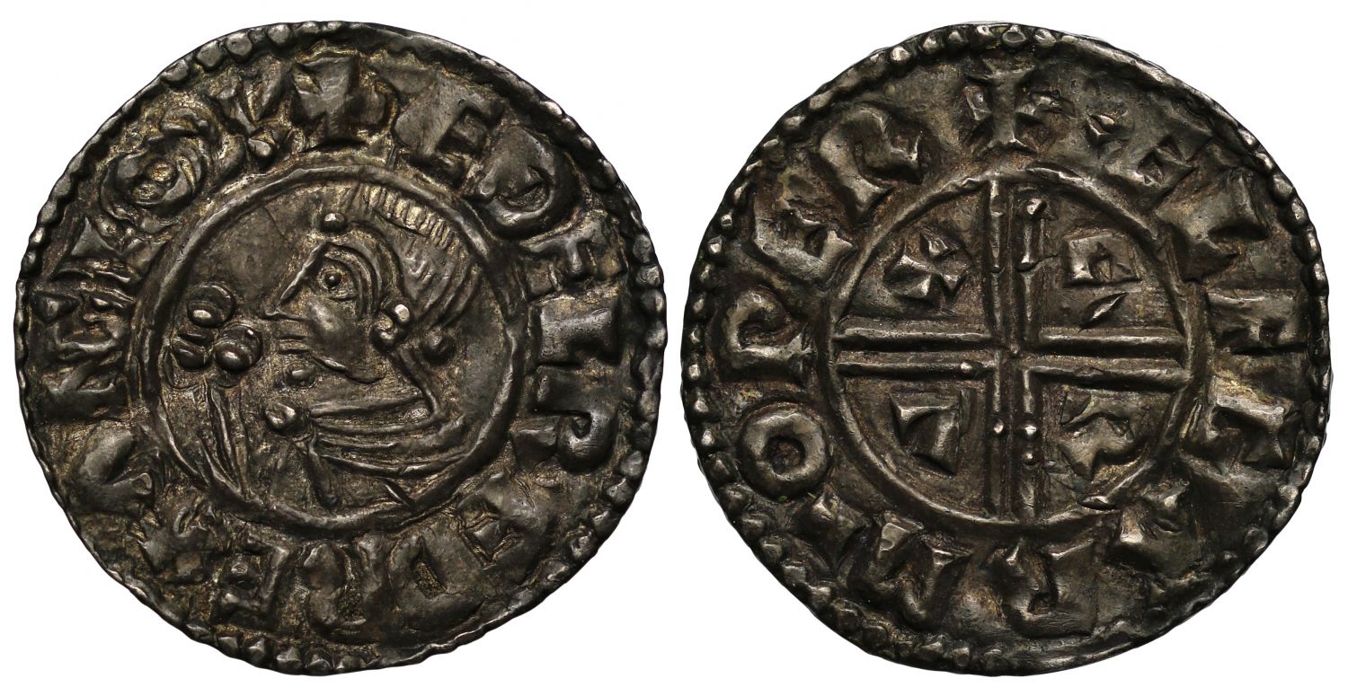 Aethelred II Penny, CRVX type, Wareham, Aelfgar