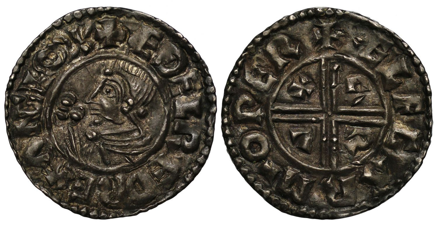 Aethelred II Penny, CRVX type, Wareham, Aelfgar