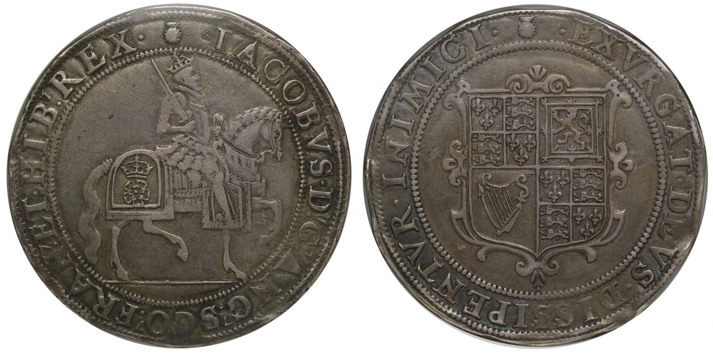 James I Crown, 1st coinage, mm thistle (1603-4), FRC dies II/III, VF35, ex Barr