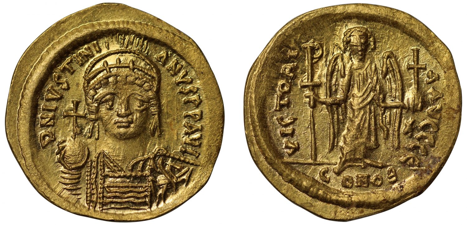 Justinian, gold Solidus.