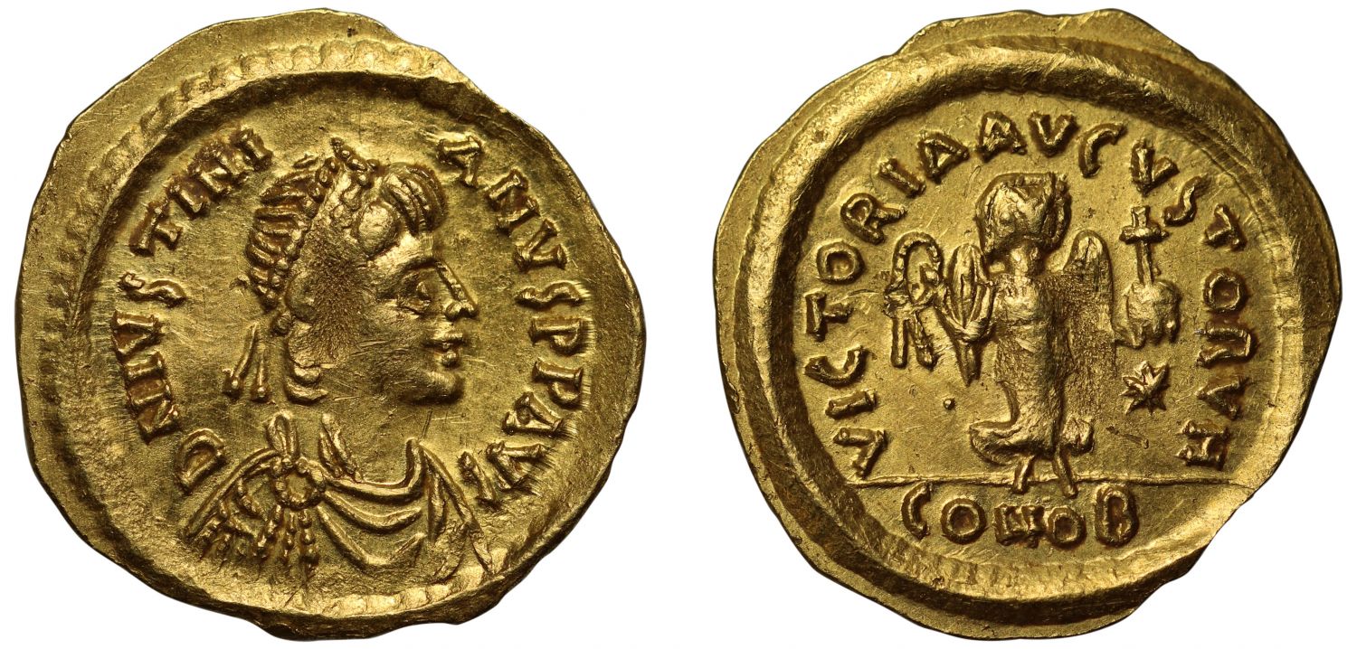 Justinian, gold Tremissis.