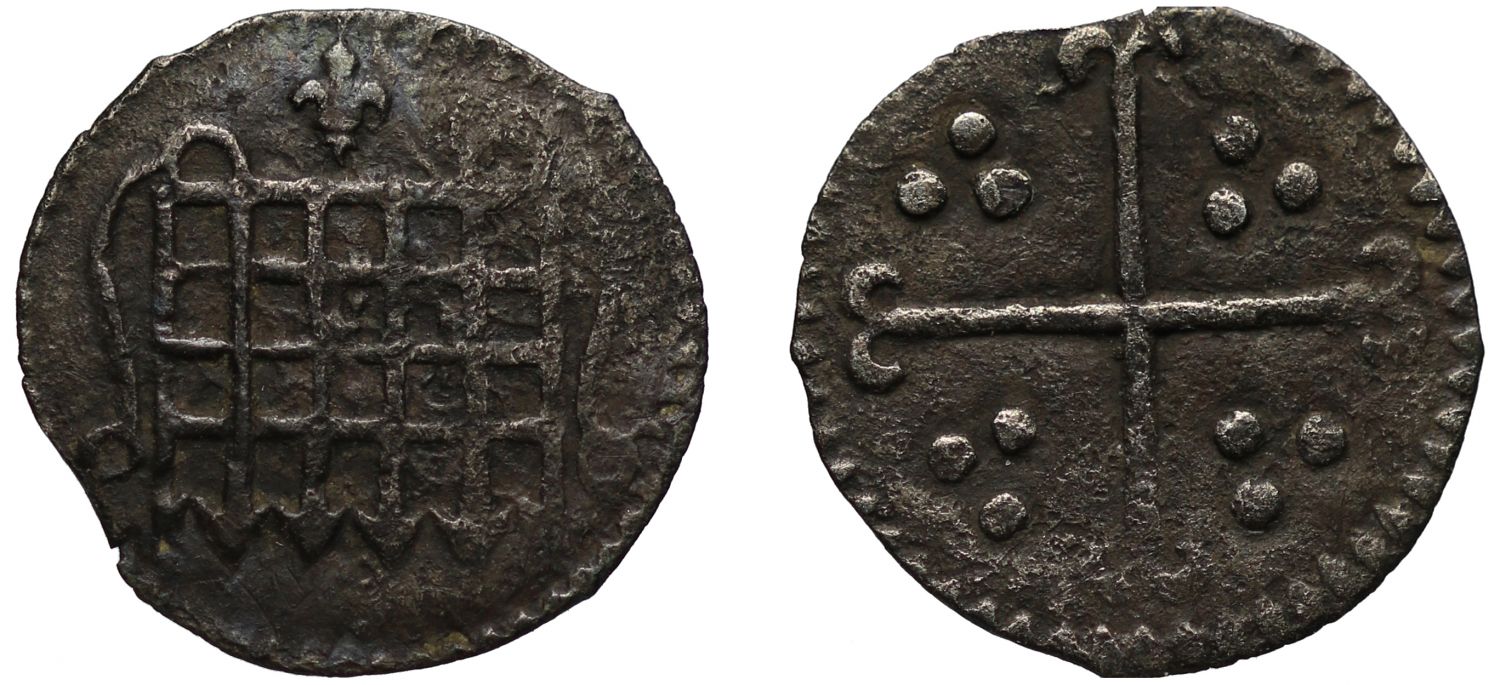 James I, Halfpenny, First coinage, London Mint, mm. lis