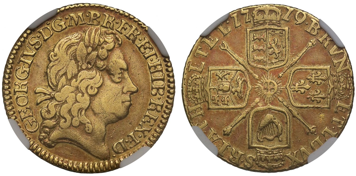 George I 1719 Half-Guinea, first head, NGC XF40