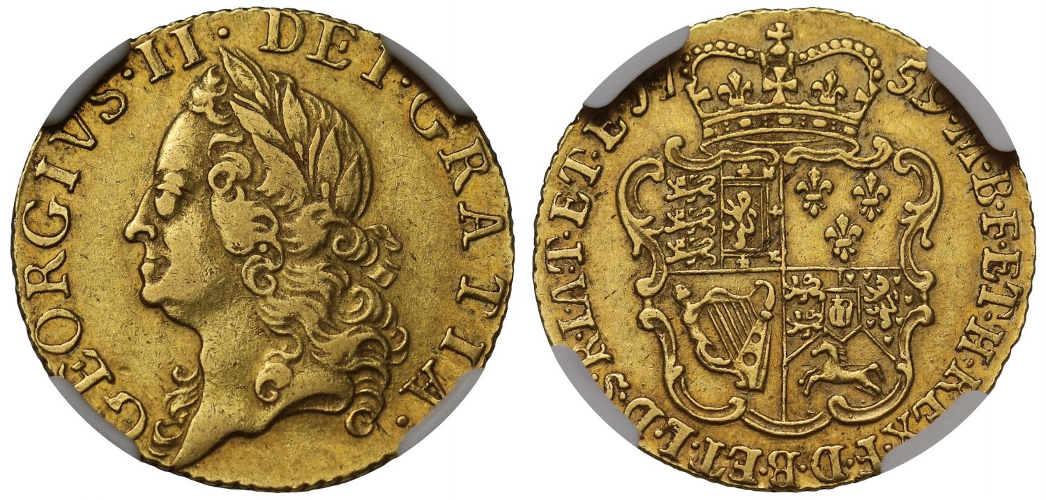 George II 1759 Half-Guinea, old head, NGC XF40