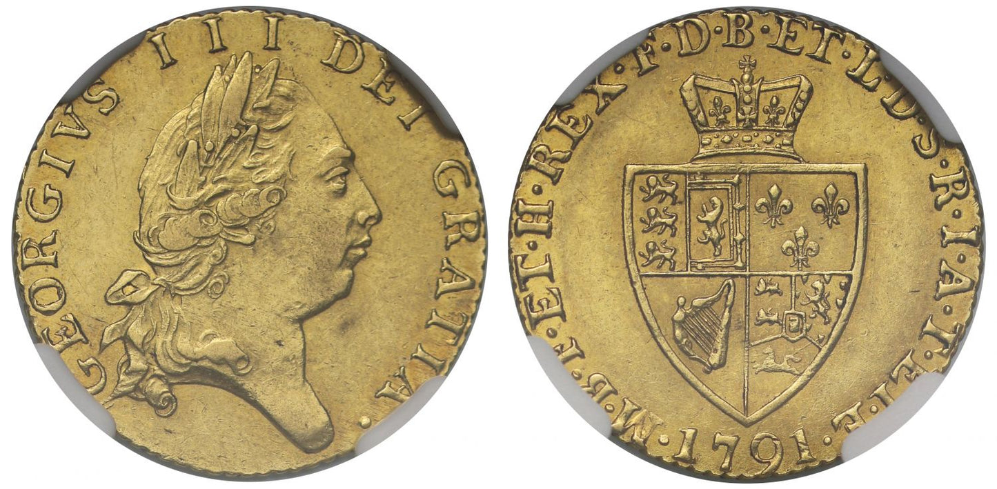 George III 1791 Half-Guinea, fifth head, spade type reverse, AU58